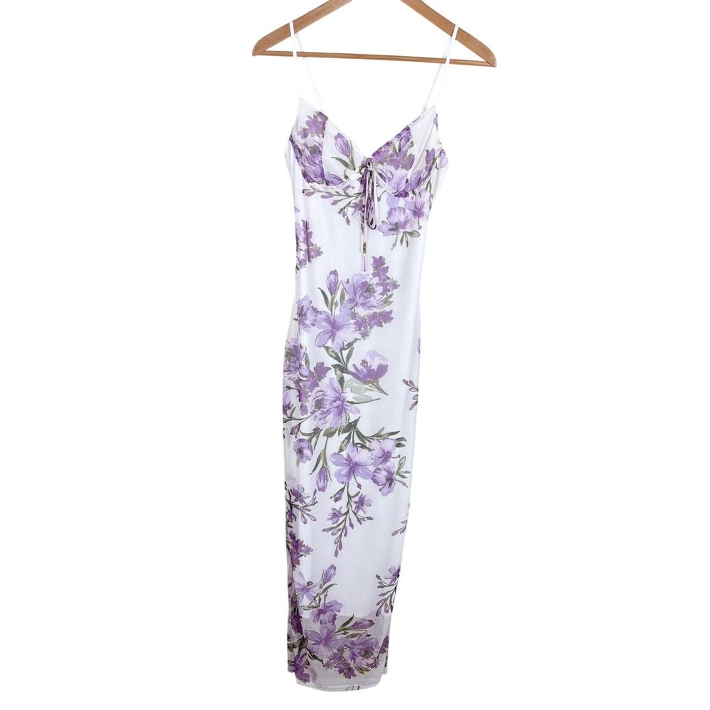 Vtg Y2K Leyva's Floral Sleeveless Maxi Dress Mesh Lined Womens Sz M Brunch Date